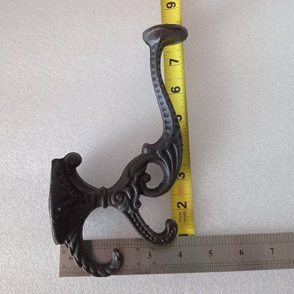 Lge HD Black Cast Iron Hook Antique Style 3-in1 Hat Coat Bag Hook Wall Hardware - Picture 4 of 4